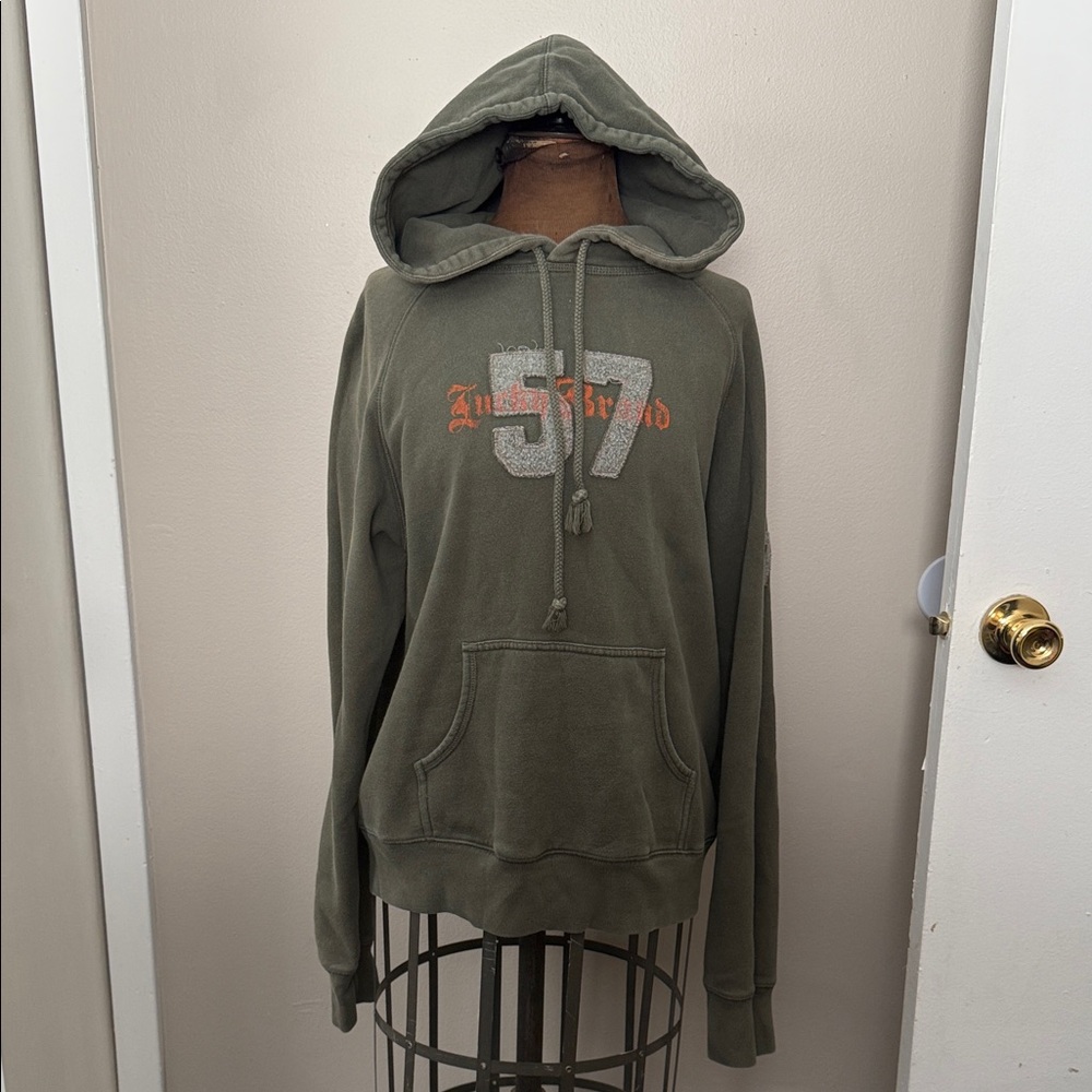 Lucky Brand Olive Hoodie with Orange and Gray Details